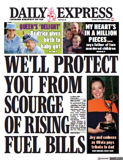Daily Express (UK) Newspaper Front Page for 21 September 2021