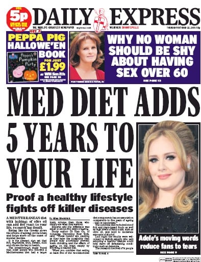 Daily Express Newspaper Front Page for 22 October 2015