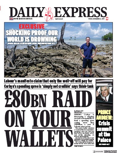 Daily Express (UK) Newspaper Front Page for 22 November 2019