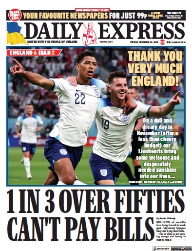 Daily Express (UK) Newspaper Front Page for 22 November 2022