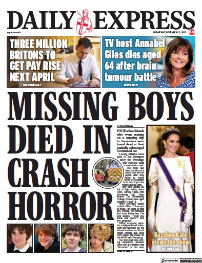 Daily Express (UK) Newspaper Front Page for 22 November 2023