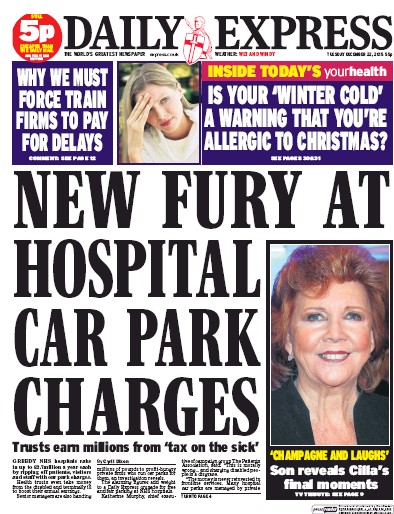 Daily Express Newspaper Front Page for 22 December 2015