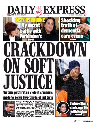 Daily Express (UK) Newspaper Front Page for 22 January 2020