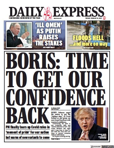Daily Express Newspaper Front Page for 22 February 2022