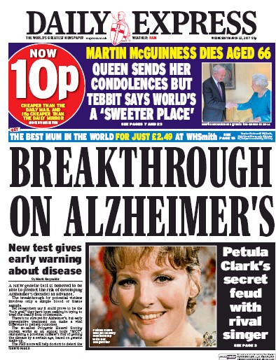 Daily Express Newspaper Front Page for 22 March 2017