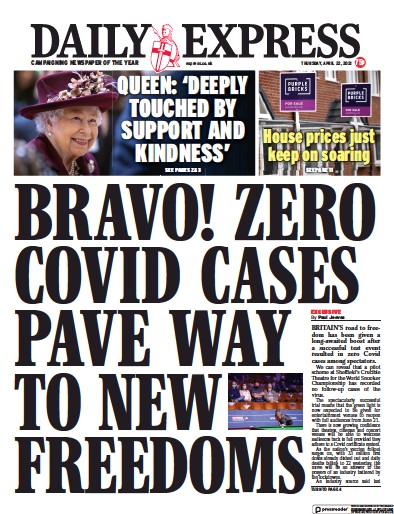 Daily Express (UK) Newspaper Front Page for 22 April 2021