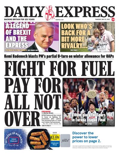 Daily Express (UK) Newspaper Front Page for 22 May 2025