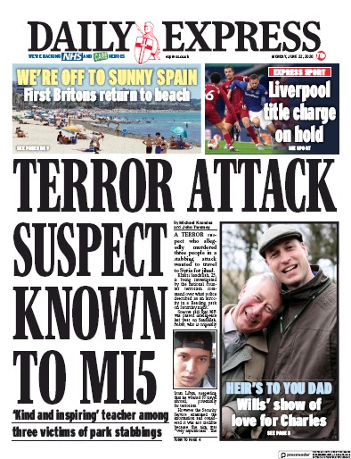 Daily Express Newspaper Front Page for 22 June 2020