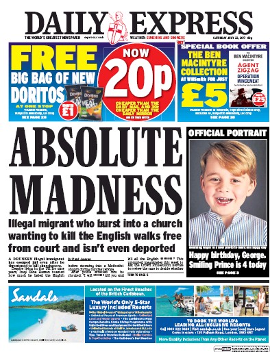 Daily Express (UK) Newspaper Front Page for 22 July 2017
