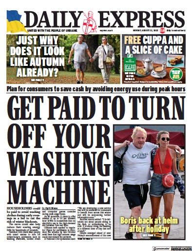 Daily Express (UK) Newspaper Front Page for 22 August 2022