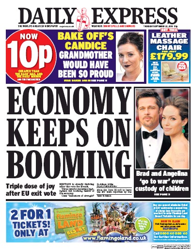 Daily Express Newspaper Front Page for 22 September 2016
