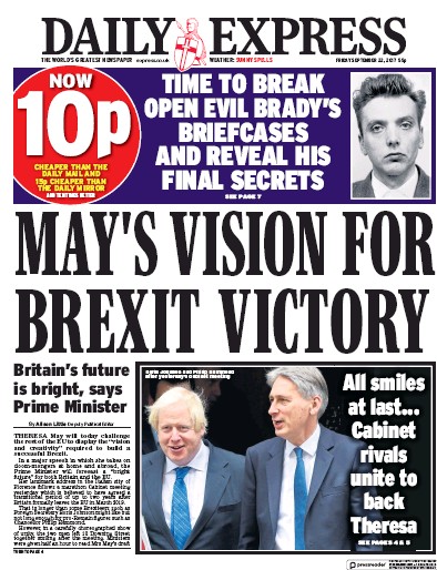 Daily Express Newspaper Front Page for 22 September 2017