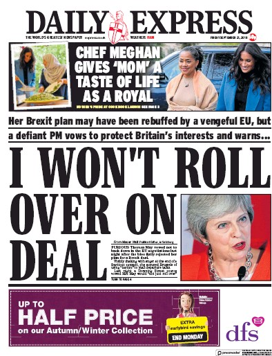 Daily Express (UK) Newspaper Front Page for 22 September 2018