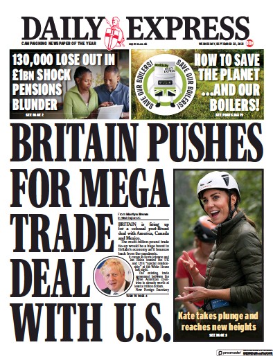 Daily Express (UK) Newspaper Front Page for 22 September 2021