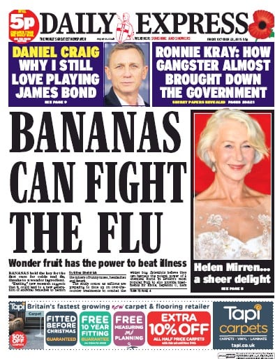 Daily Express Newspaper Front Page for 23 October 2015