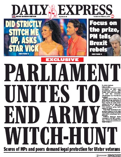 Daily Express Newspaper Front Page for 23 October 2018
