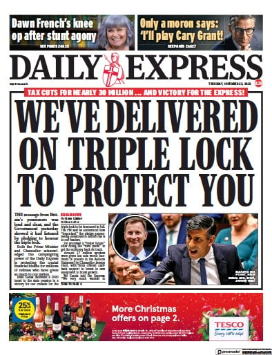 Daily Express (UK) Newspaper Front Page for 23 November 2023