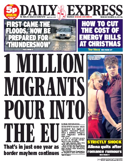 Daily Express (UK) Newspaper Front Page for 23 December 2015