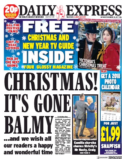 Daily Express Newspaper Front Page for 23 December 2017