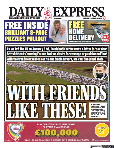 Daily Express (UK) Newspaper Front Page for 23 December 2020