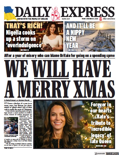 Daily Express Newspaper Front Page for 23 December 2022