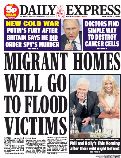 Daily Express Newspaper Front Page for 23 January 2016