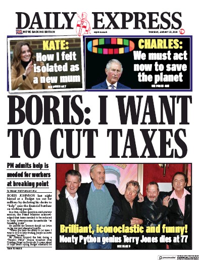 Daily Express (UK) Newspaper Front Page for 23 January 2020