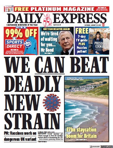 Daily Express (UK) Newspaper Front Page for 23 January 2021