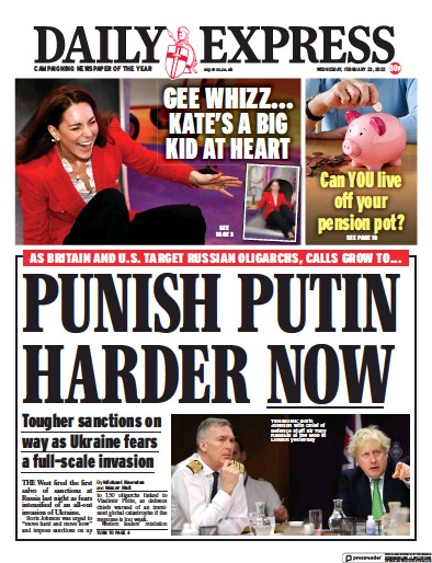 Daily Express (UK) Newspaper Front Page for 23 February 2022