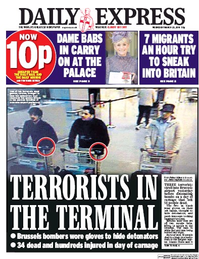 Daily Express (UK) Newspaper Front Page for 23 March 2016
