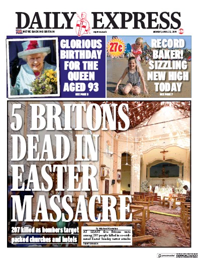 Daily Express (UK) Newspaper Front Page for 23 April 2019