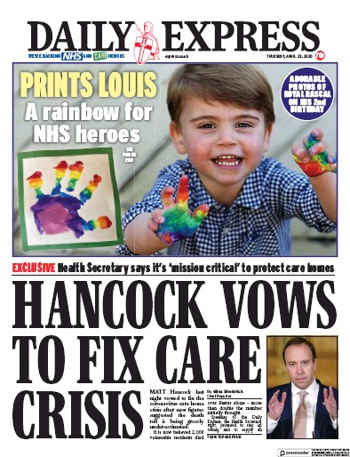 Daily Express Newspaper Front Page for 23 April 2020