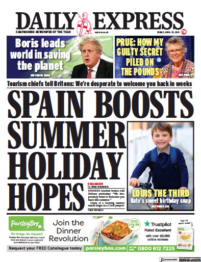 Daily Express (UK) Newspaper Front Page for 23 April 2021