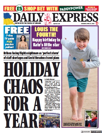 Daily Express Newspaper Front Page for 23 April 2022