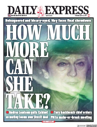 Daily Express Newspaper Front Page for 23 May 2019