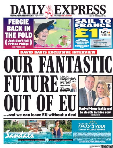 Daily Express Newspaper Front Page for 23 June 2018