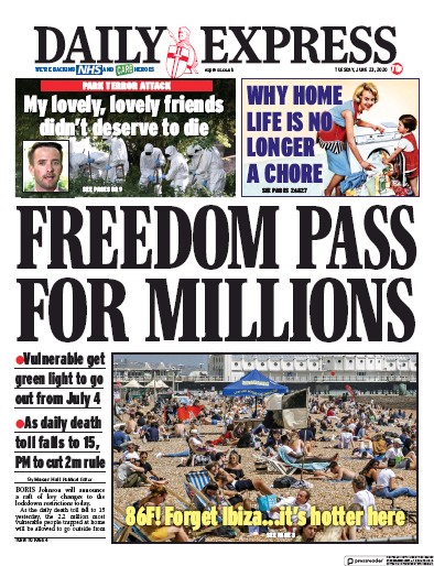 Daily Express Newspaper Front Page for 23 June 2020