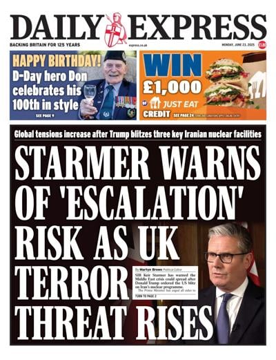 Daily Express (UK) Newspaper Front Page for 23 June 2025