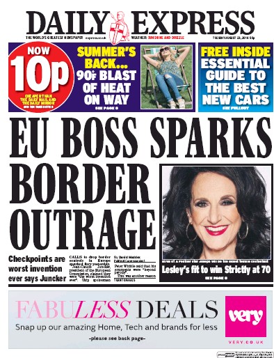 Daily Express Newspaper Front Page for 23 August 2016