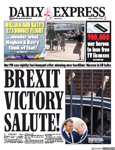 Daily Express Newspaper Front Page for 23 August 2019