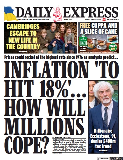 Daily Express (UK) Newspaper Front Page for 23 August 2022