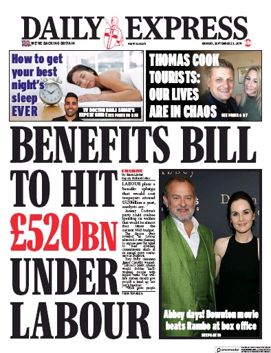 Daily Express (UK) Newspaper Front Page for 23 September 2019