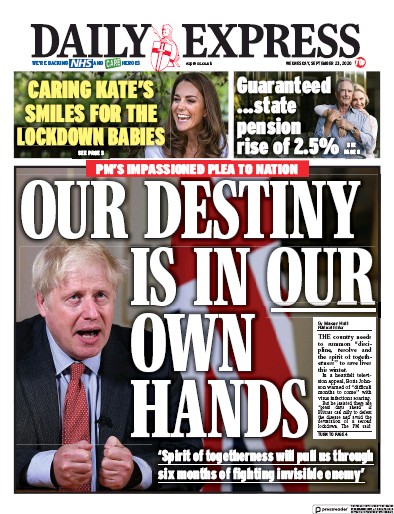 Daily Express Newspaper Front Page for 23 September 2020