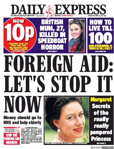 Daily Express (UK) Newspaper Front Page for 24 October 2017