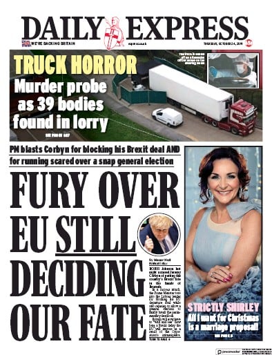 Daily Express Newspaper Front Page for 24 October 2019