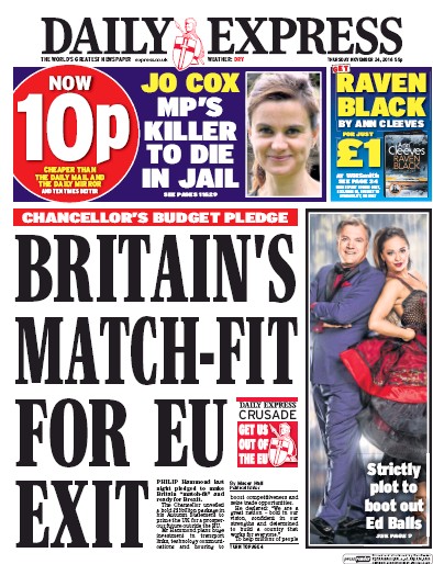 Daily Express Newspaper Front Page for 24 November 2016