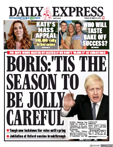 Daily Express Newspaper Front Page for 24 November 2020