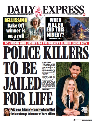 Daily Express (UK) Newspaper Front Page for 24 November 2021