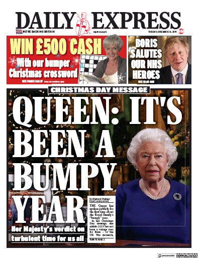 Daily Express Newspaper Front Page for 24 December 2019