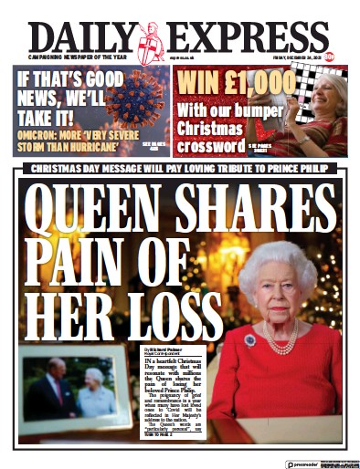 Daily Express (UK) Newspaper Front Page for 24 December 2021
